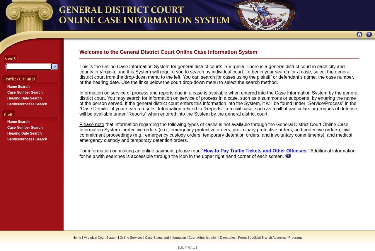 Virginia General District Court online case-search interface for Goochland County court follow-up